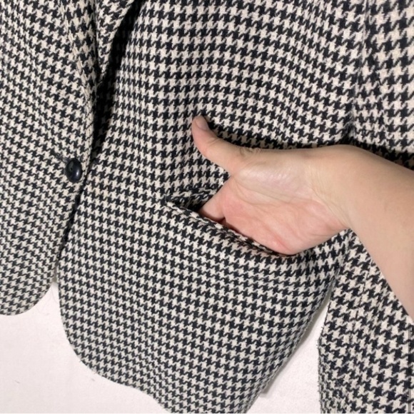 Vintage Razz International White Black Houndstooth Blazer M - Picture 8 of 13